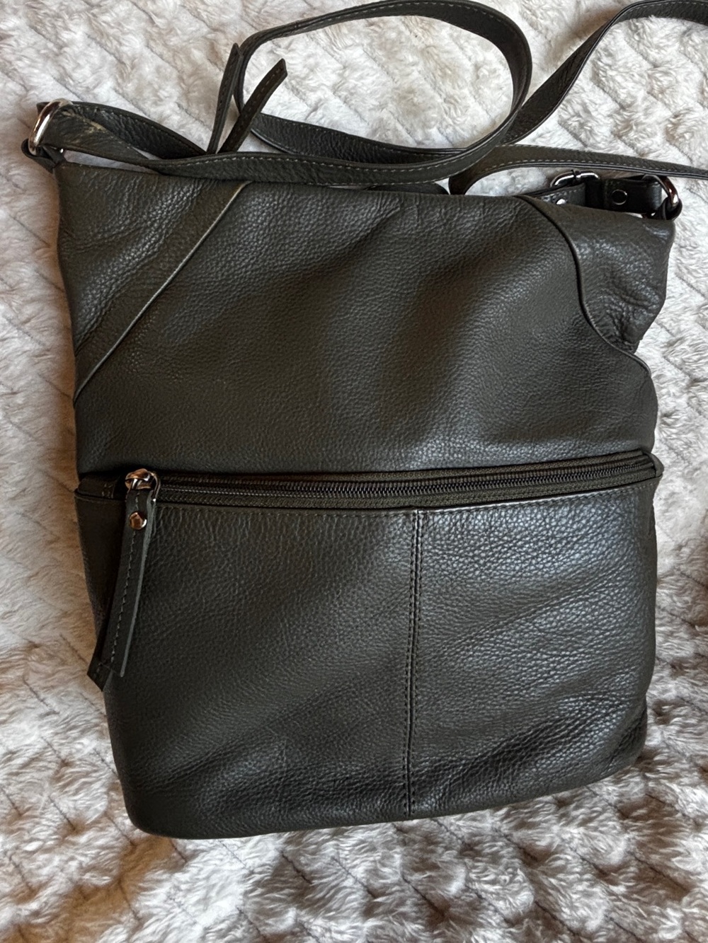 Pielino Moss Green Leather Crossbody Shoulder Bag Soft Pebbled
